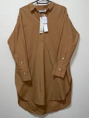 Lilasike Beige Long Sleeve Shirt Dress Casual M